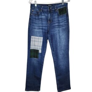 D.Jeans Womens Plaid Patchwork High Rise Straight Leg Jeans Size 8‎